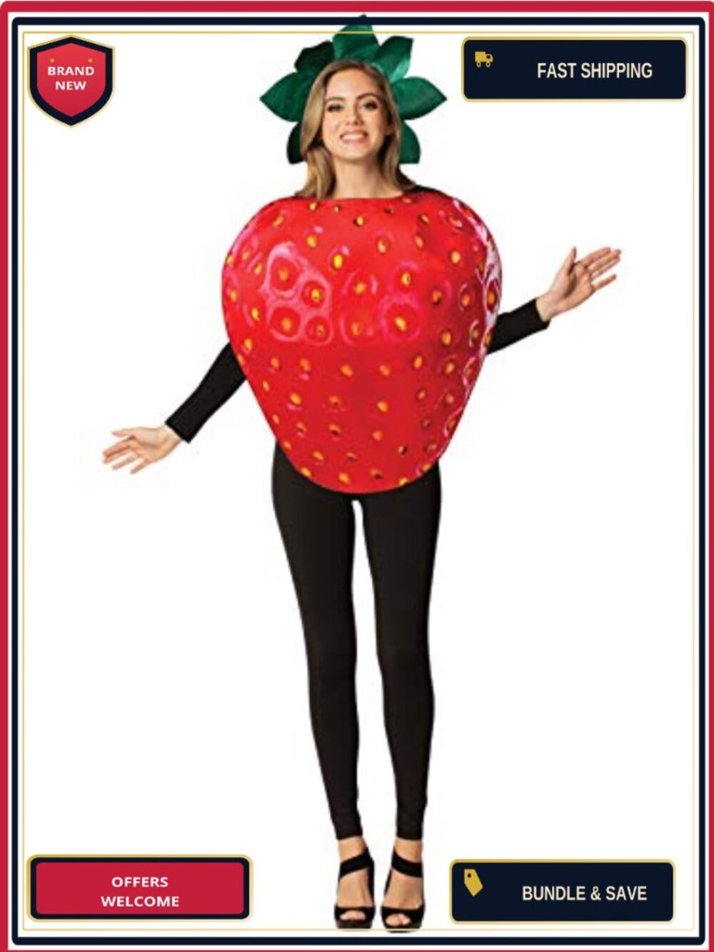 Strawberry Costume Tunic Collar Headpiece One Size Adults Halloween